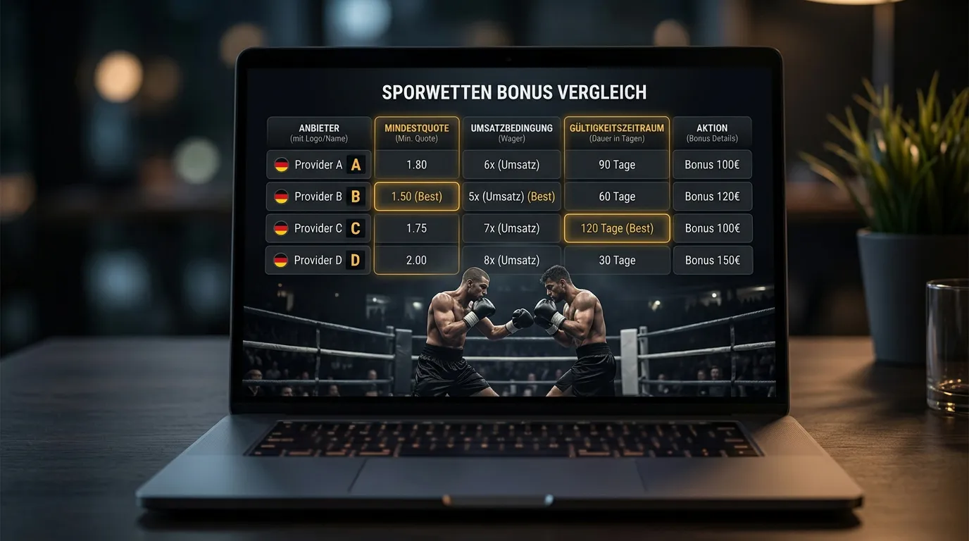 Tabelle: Umsatzbedingungen beim Boxwetten-Bonus verschiedener GGL-Anbieter im Vergleich