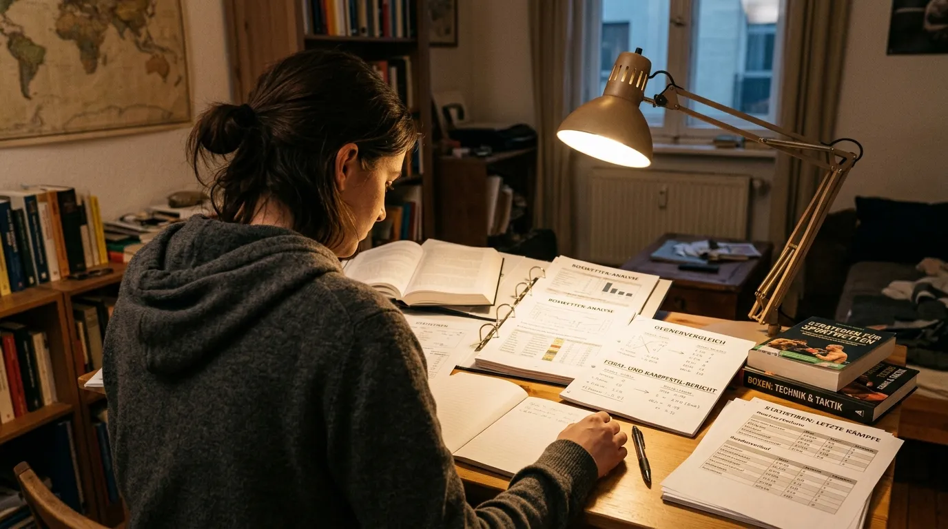 Lernende Person analysiert Boxkampf-Statistiken und vermeidet typische Wettfehler