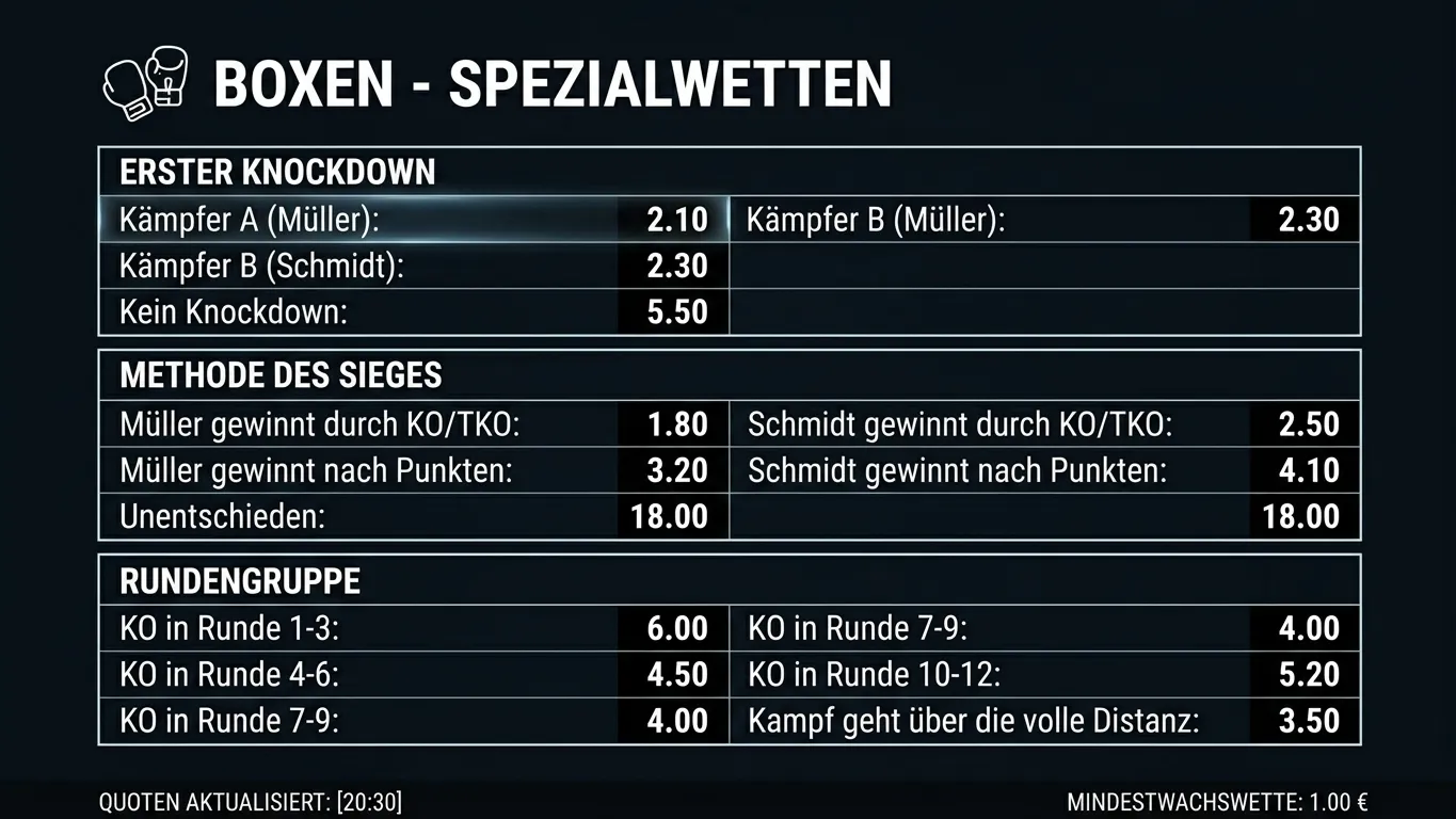 Prop Bets beim Boxen - First Knockdown und Methode des Sieges Quoten