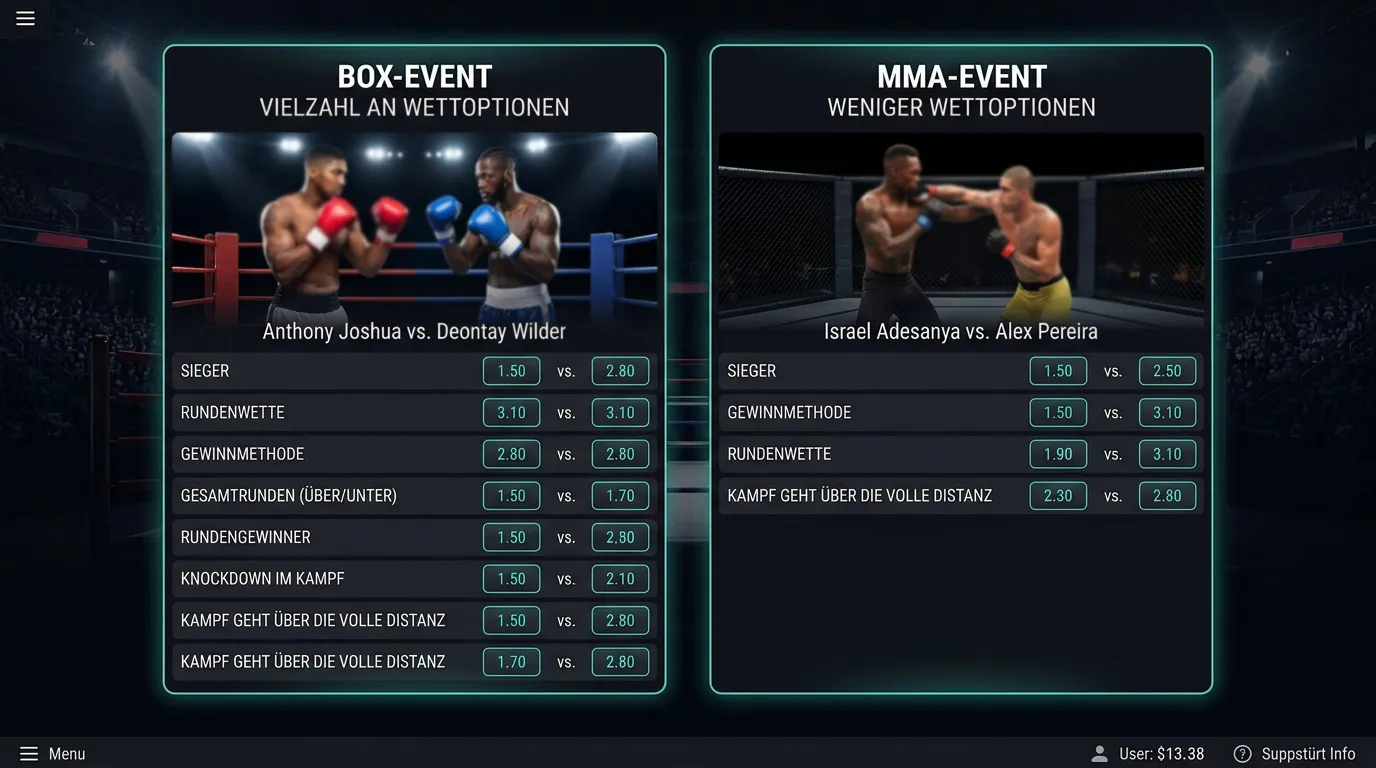 Markttiefe Boxen vs MMA - Prop Bets und Wettmarkte im Vergleich